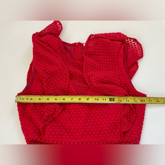 Maje Red Dress Roucoul Lace Heart embroidered Mini ruffle sleeve size 2 - Picture 11 of 11